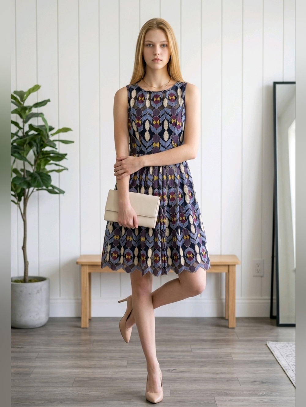 Anthropologie Maeve Chelan Multicolor Mesh Overlay Sleeveless Dress Lined SZ 4